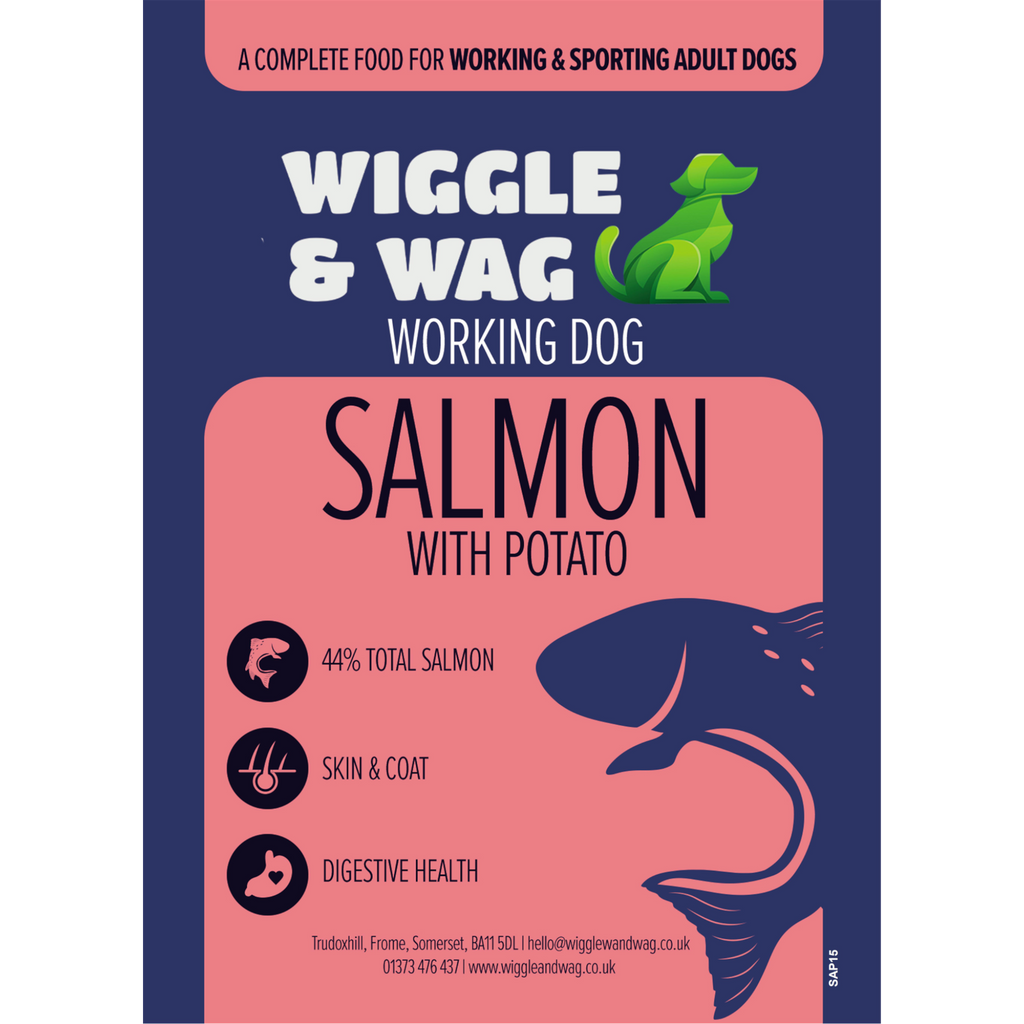 Wiggle and Wag Salmon With Potato, Complete Adult Working Dog Food
