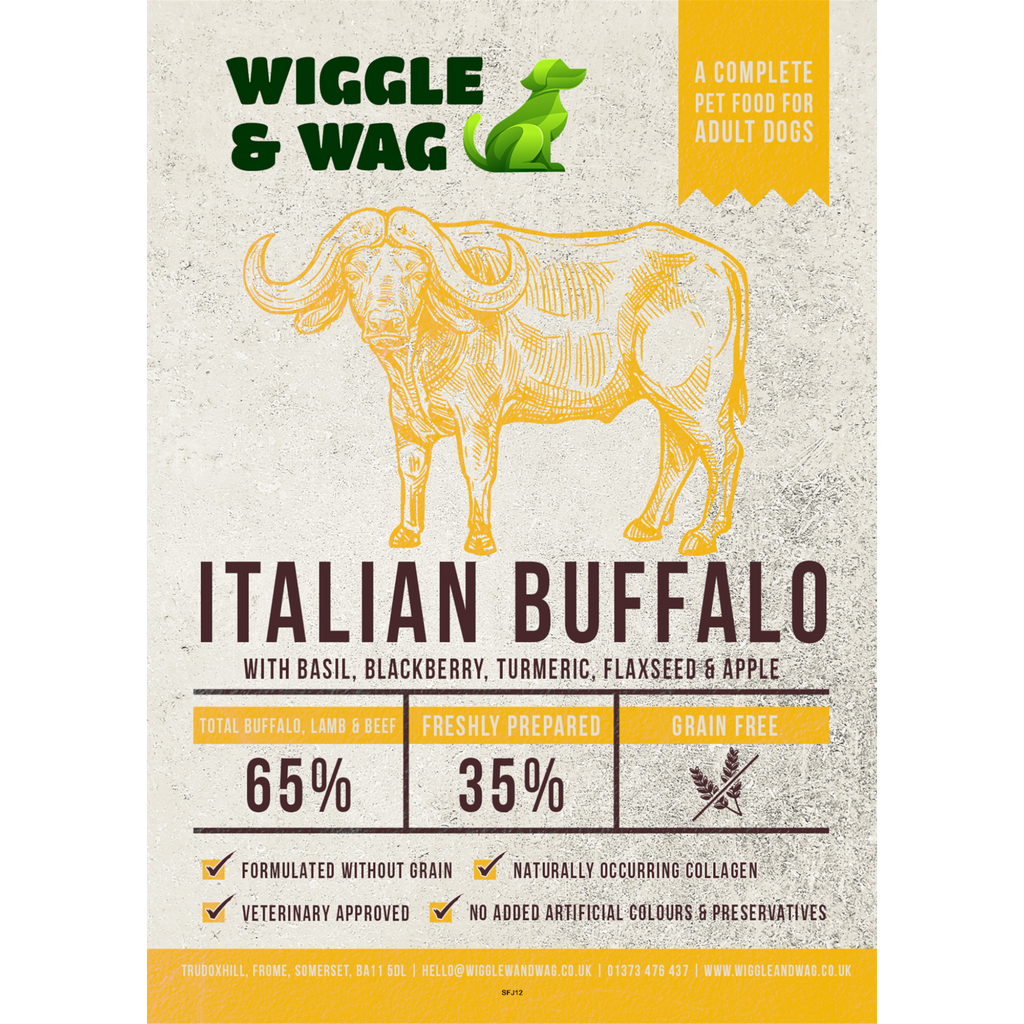 Wiggle and Wag Adult Dog Italian Buffalo with Basil, Blackberry, Turmeric, Flaxseed & Apple