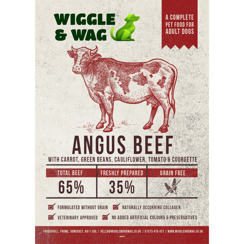 Wiggle and Wag Adult Dog Angus Beef with Carrot, Green Beans, Cauliflower, Tomato & Courgette