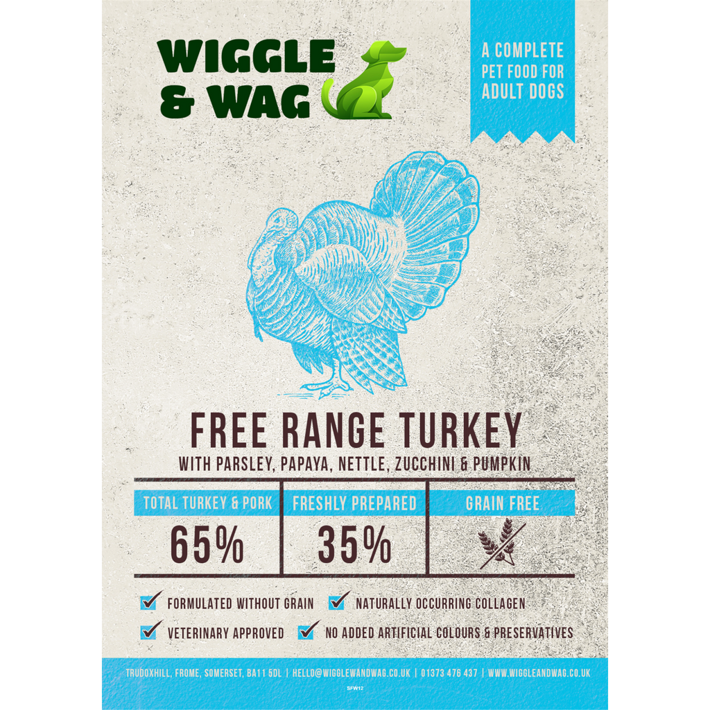 Wiggle and Wag Adult Dog Free Range Turkey with Parsley, Papaya, Nettle, Zucchini & Pumpkin