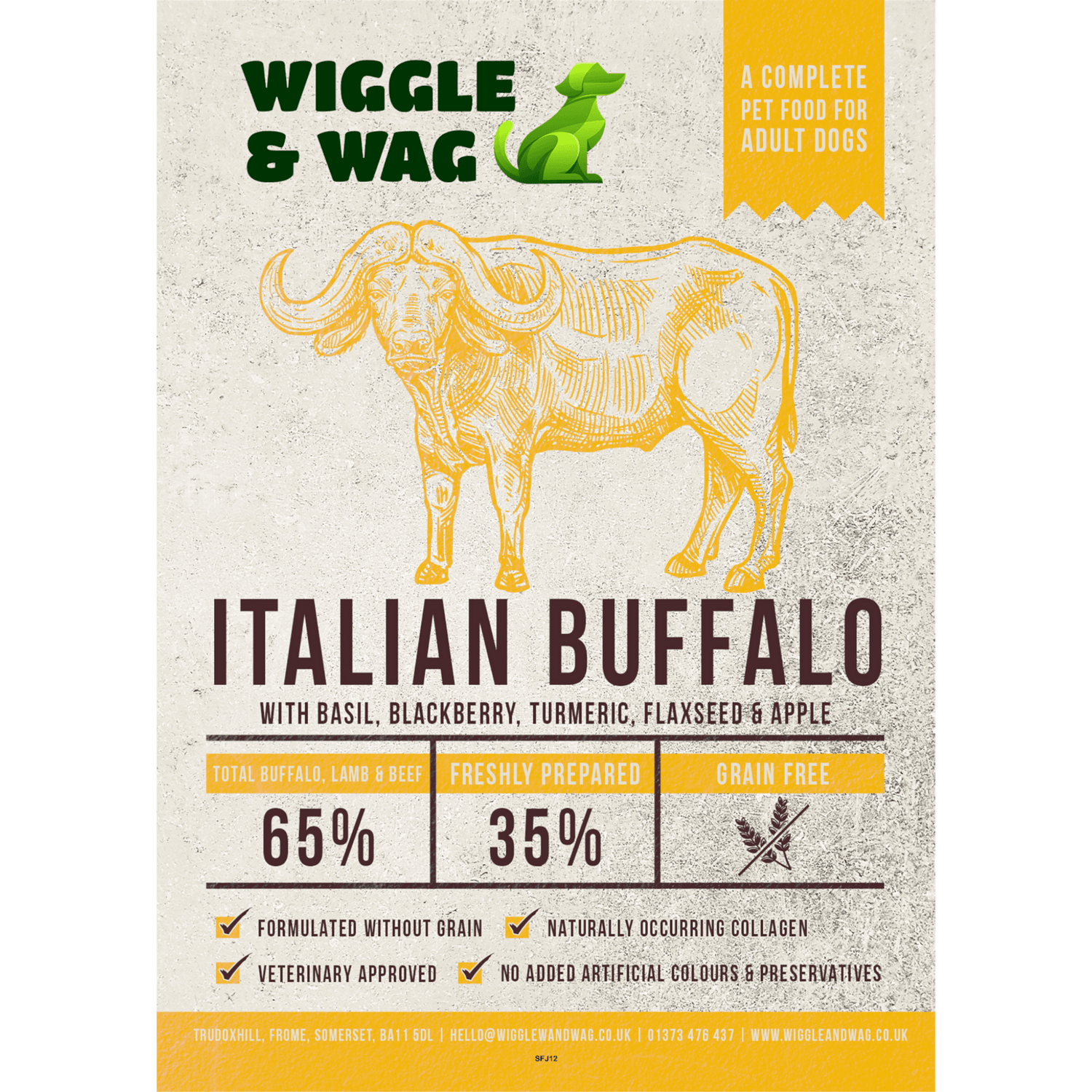 Wiggle and Wag Adult Dog Italian Buffalo with Basil, Blackberry, Turmeric, Flaxseed & Apple