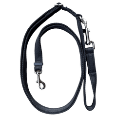 Black Adjustable Double Ended Dog Lead made from 20mm cushion webbing with dual metal clips for versatile pet control and comfort.