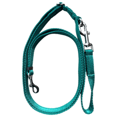 Green Adjustable Double Ended Dog Lead featuring durable 20mm cushion webbing and dual clips for flexible dog-walking options.