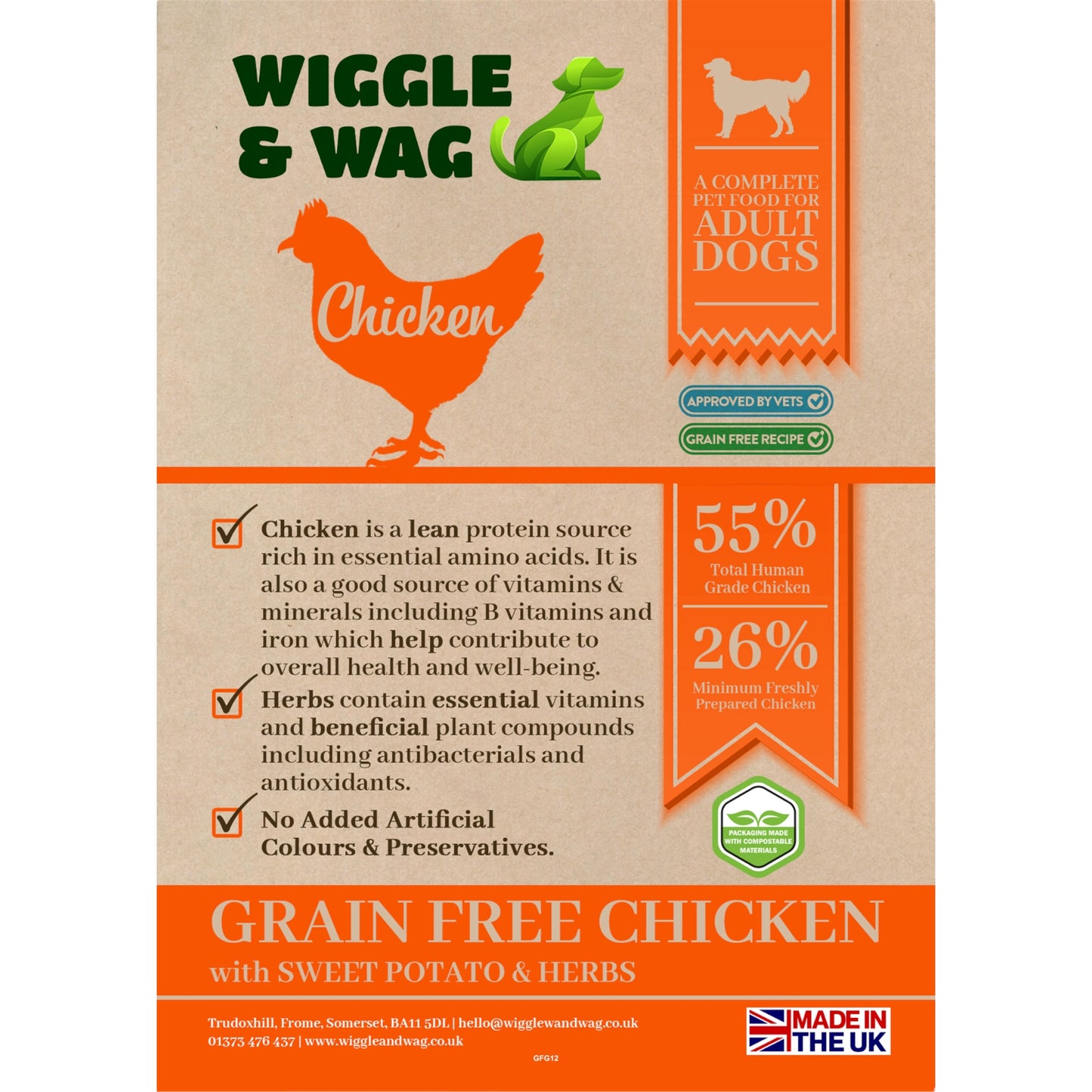 Grain Free Dog Food - Chicken, Sweet Potato & Herbs, Complete adult dog food