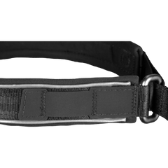 Close-up of a black waist bag with a reflective strip on a Transparent background