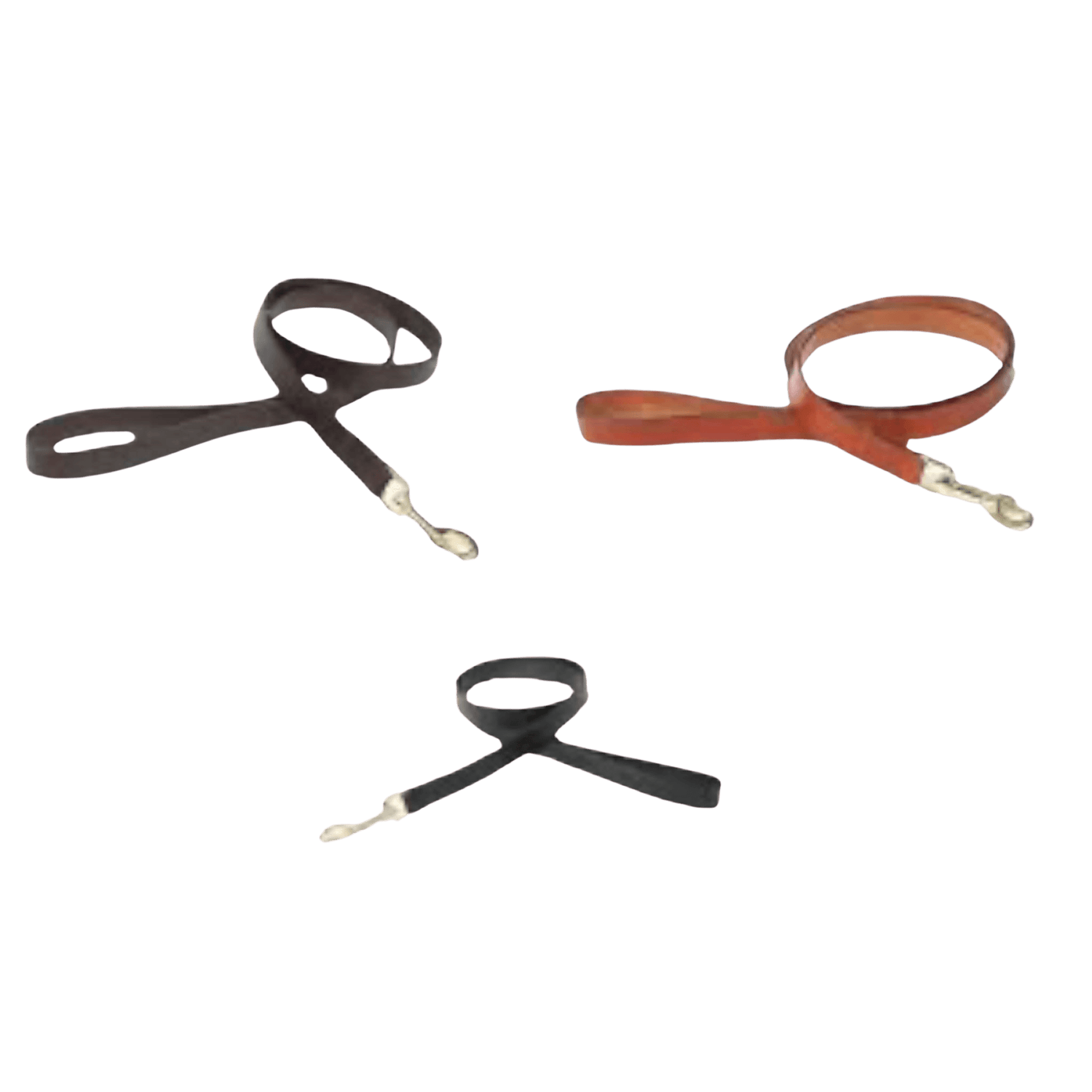 Three Digby & Fox Flat Leather Dog Leads in black, brown, and tan colors, showcasing premium full-grain leather for stylish pet control.