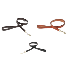 Three Digby & Fox Flat Leather Dog Leads in black, brown, and tan colors, showcasing premium full-grain leather for stylish pet control.