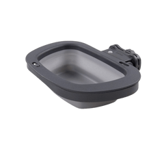 Dexas Collapsible Kennel Bowl Large in gray, foldable travel dog bowl designed for easy storage and portability.