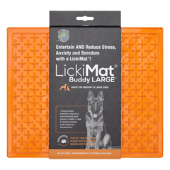 LickiMat® Classic Buddy™ XL in orange, a boredom-busting dog bowl alternative that supports healthy feeding habits and anxiety relief.