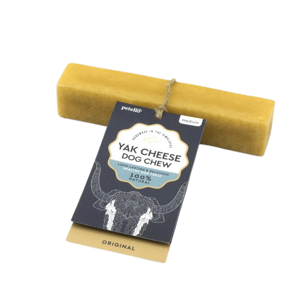Medium Petello Yak Cheese Dog Chew labeled with original flavor, crafted from natural yak milk for a nutritious and durable dog treat.