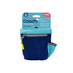 Retail-packaged CoA Treat Bag in navy and light blue, designed for pet training with easy-access treat storage.