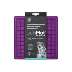 LickiMat® Classic Playdate™ purple dog bowl alternative that helps calm pets and slow down feeding with textured surface.