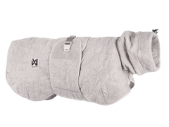 Non-stop dogwear Drying Coat in light grey with magnetic buckle and adjustable wrap system, ideal for post-activity moisture absorption.