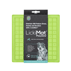 LickiMat® Classic Playdate™ green slow feeder dog bowl designed to reduce stress and promote healthy eating for dogs and cats.