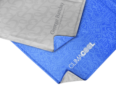 Close-up of George Barclay ClimaCOOL Self Cooling Dog Mat in blue and grey color options, highlighting dual-sided cooling surface design.