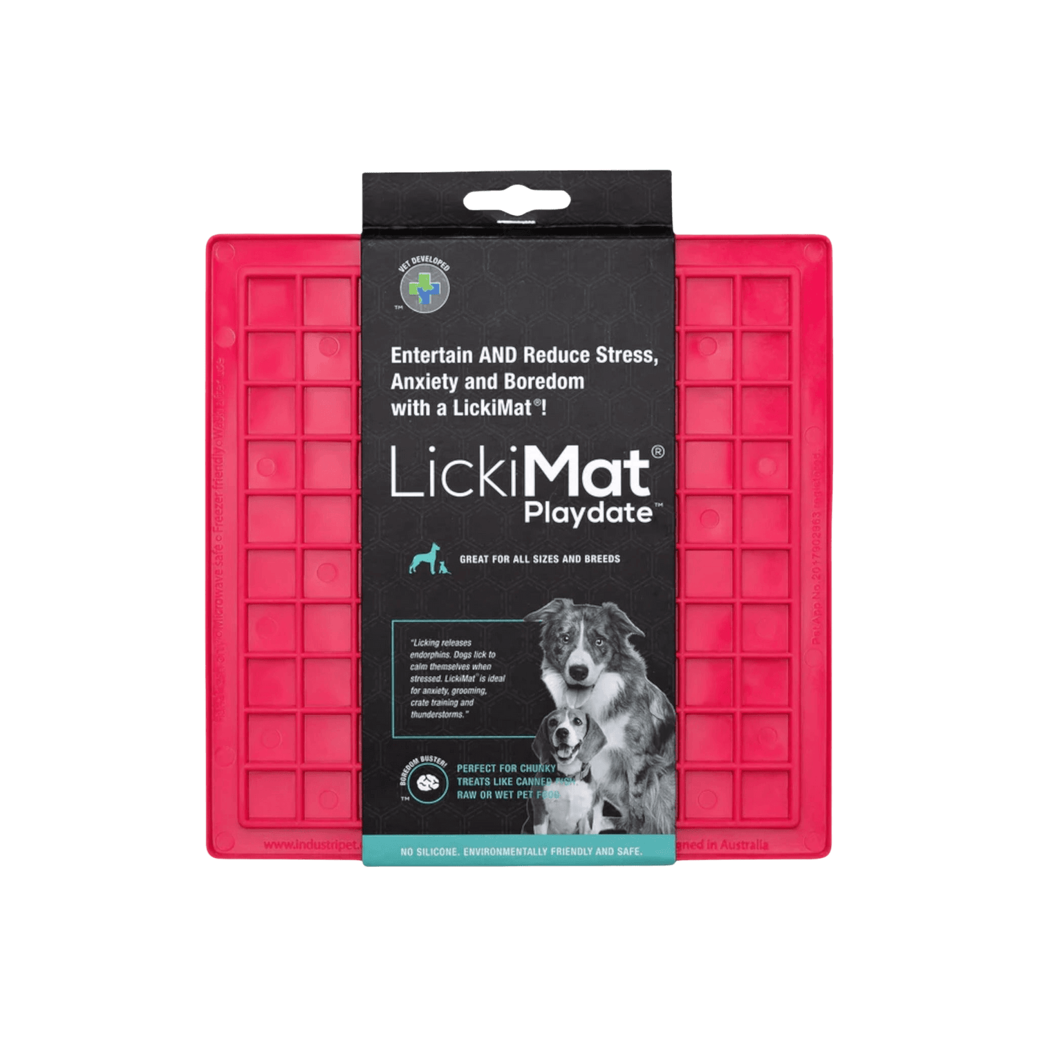 LickiMat® Classic Playdate™ red treat mat for pets, a fun and healthy slow feeder option to keep dogs and cats engaged.