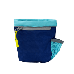 CoA Treat Bag in navy with light blue trim and mesh pocket, perfect for pet training sessions and treat dispensing.