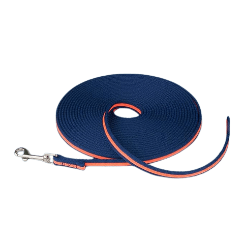 CoA Coachi Training Line Navy & Coral 10m unrolled, featuring a durable clip and soft grip for effective dog training and recall control.