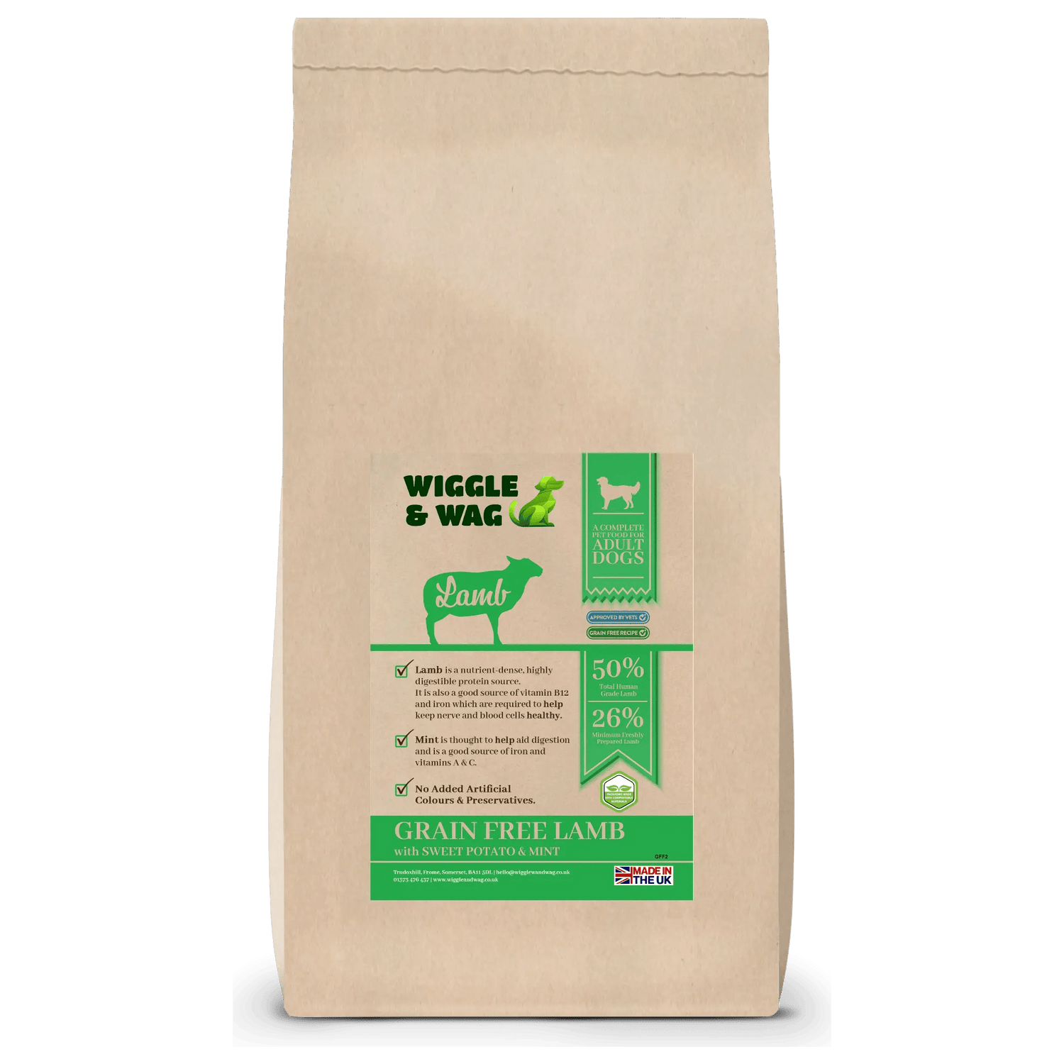 Wiggle and Wag Grain Free Lamb, Sweet Potato & Mint, Complete Adult Dog Food