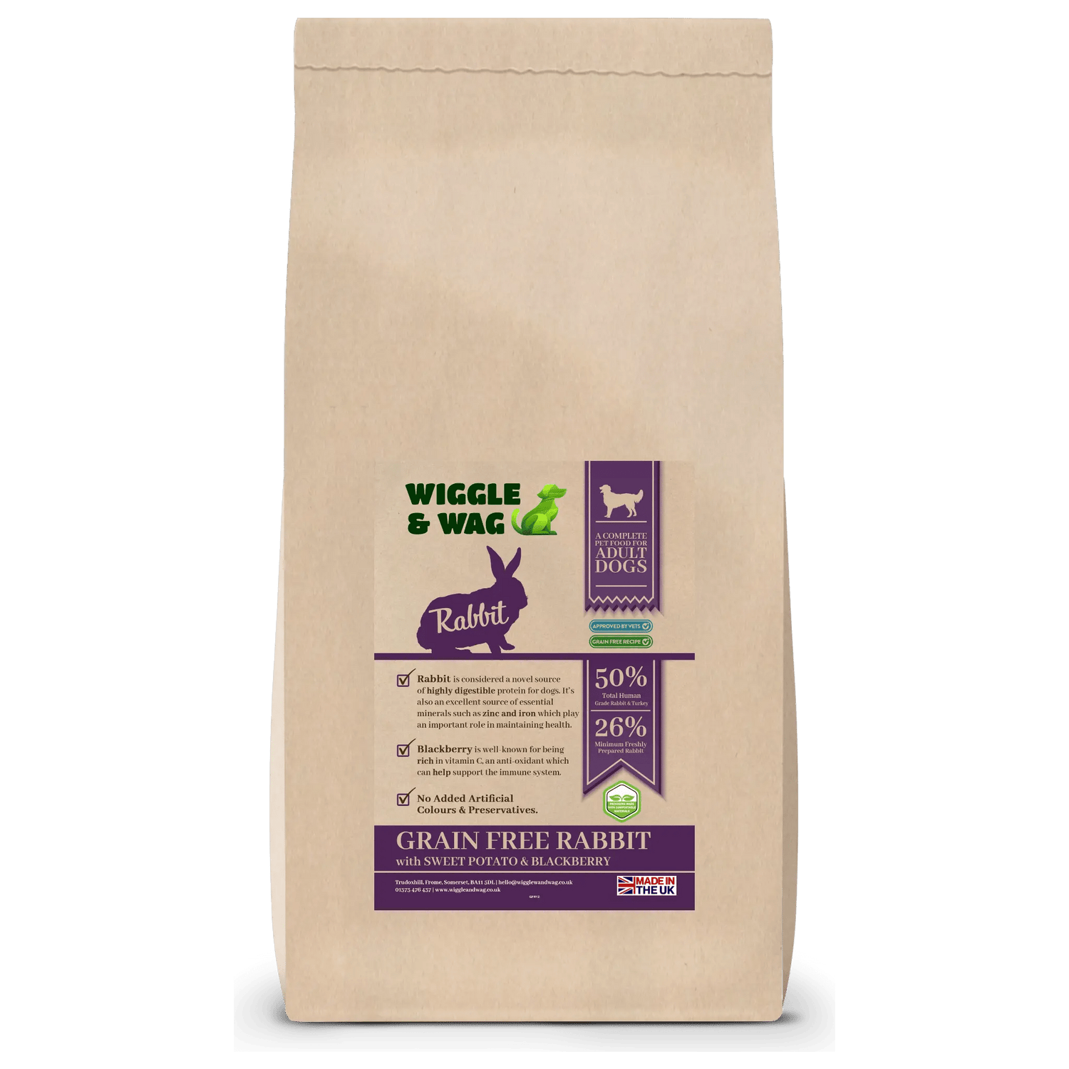 Wiggle & Wag Grain Free Rabbit Dog Food | Sweet Potato & Blackberry (Adult)