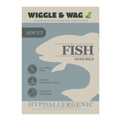 Wiggle and Wag Fish With Rice, Complete adult dog food