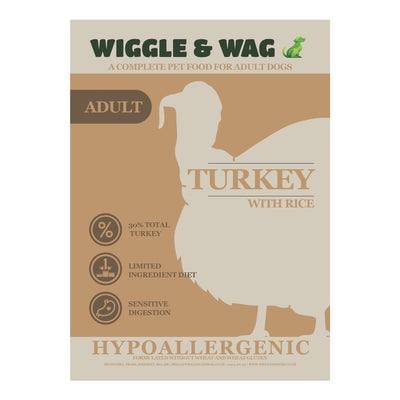Wiggle and Wag - Turkey With Rice, Complete adult dog food